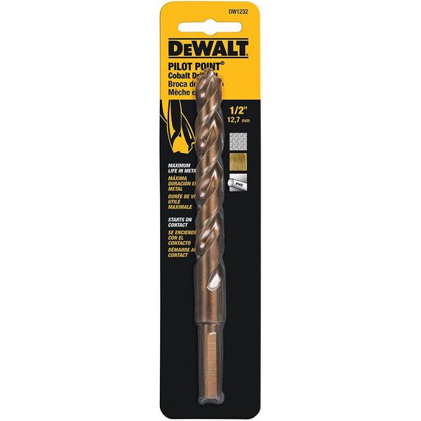 BROCA PARA METAL 1/2" CON REVESTIMIENTO DE COBALTO, MARCA DEWALT, MODELO DWA1232