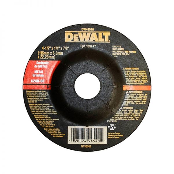 DISCO PARA DESBASTE DE METAL DE 7" X 1/4" X 7/8", MARCA DEWALT, MODELO DW44580