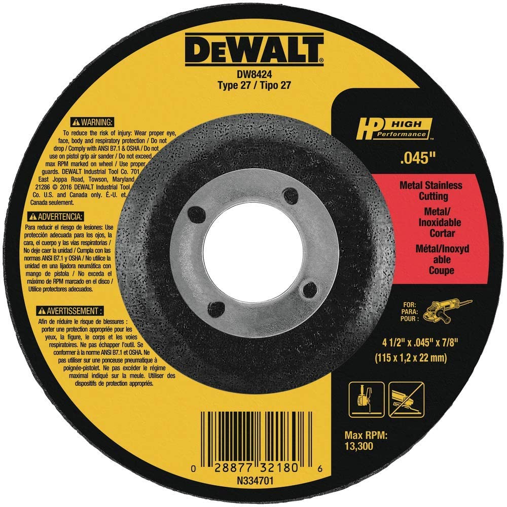 DISCO PARA CORTE DE METAL DE 4-1/2"X0.45"X7/8", MARCA DEWALT, MODELO DW8424