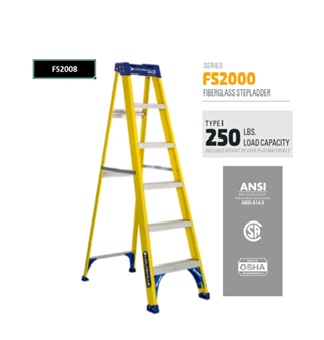 ESCALERA TIPO A DE 8 PIES, FIBRA DE VIDRIO, 250 LB. MARCA LOUISVILLE