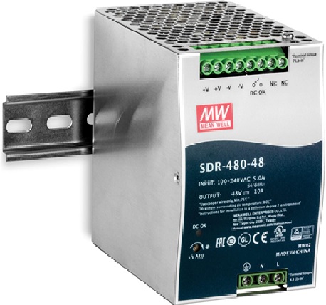 FUENTE DE ALIMENTACION INDUSTRIAL CON MONTAJE EN RIEL DIN, 480W, 10A, 100-240V, 48VAC, MARCA TRENDNET, MODELO SDR-480-48/TI-S48048