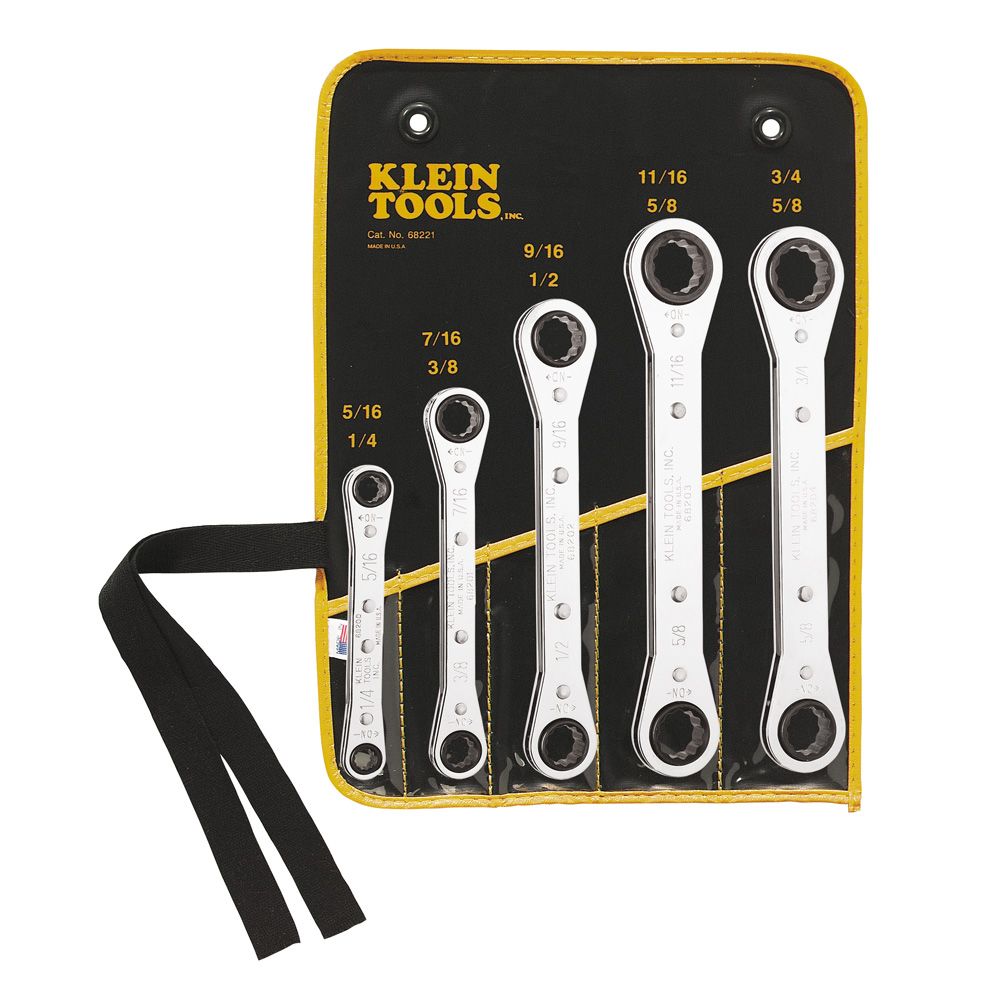 JUEGO DE LLAVES COMBINADAS DE ESTRIAS CON TRINQUETE, DE 5 PIEZAS, DE 1/4" A 3/4", MARCA KLEIN TOOLS, MODELO 68221