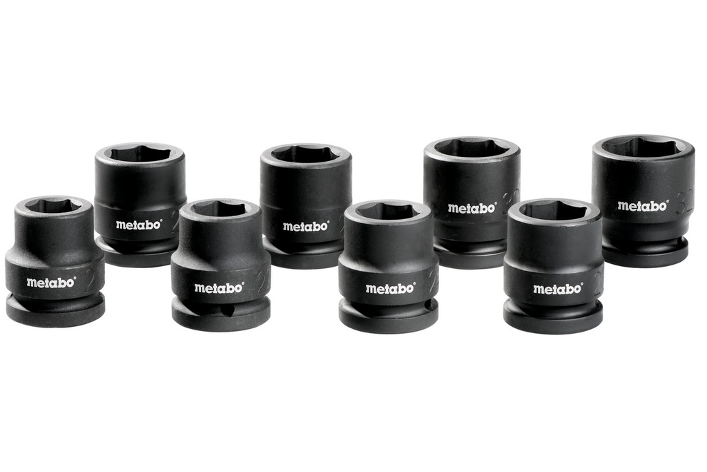 JUEGO DE CUBOS DE IMPACTO DE 3/4" DE 8 PIEZAS (21,22,24,26,27,28,30,32 MM), MARCA METABO, MODELO 628834000
