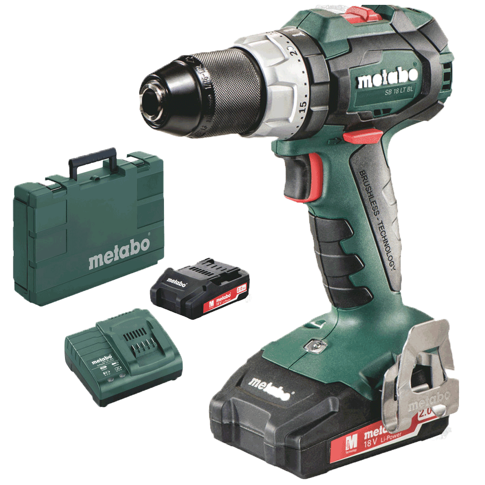 KIT DE TALADRO ATORNILLADOR DE PERCUSION INALAMBRICO SB 18 LT BL, MARCA METABO, MODELO 602316520: 2 BAT 2AH+CARG+METABOX