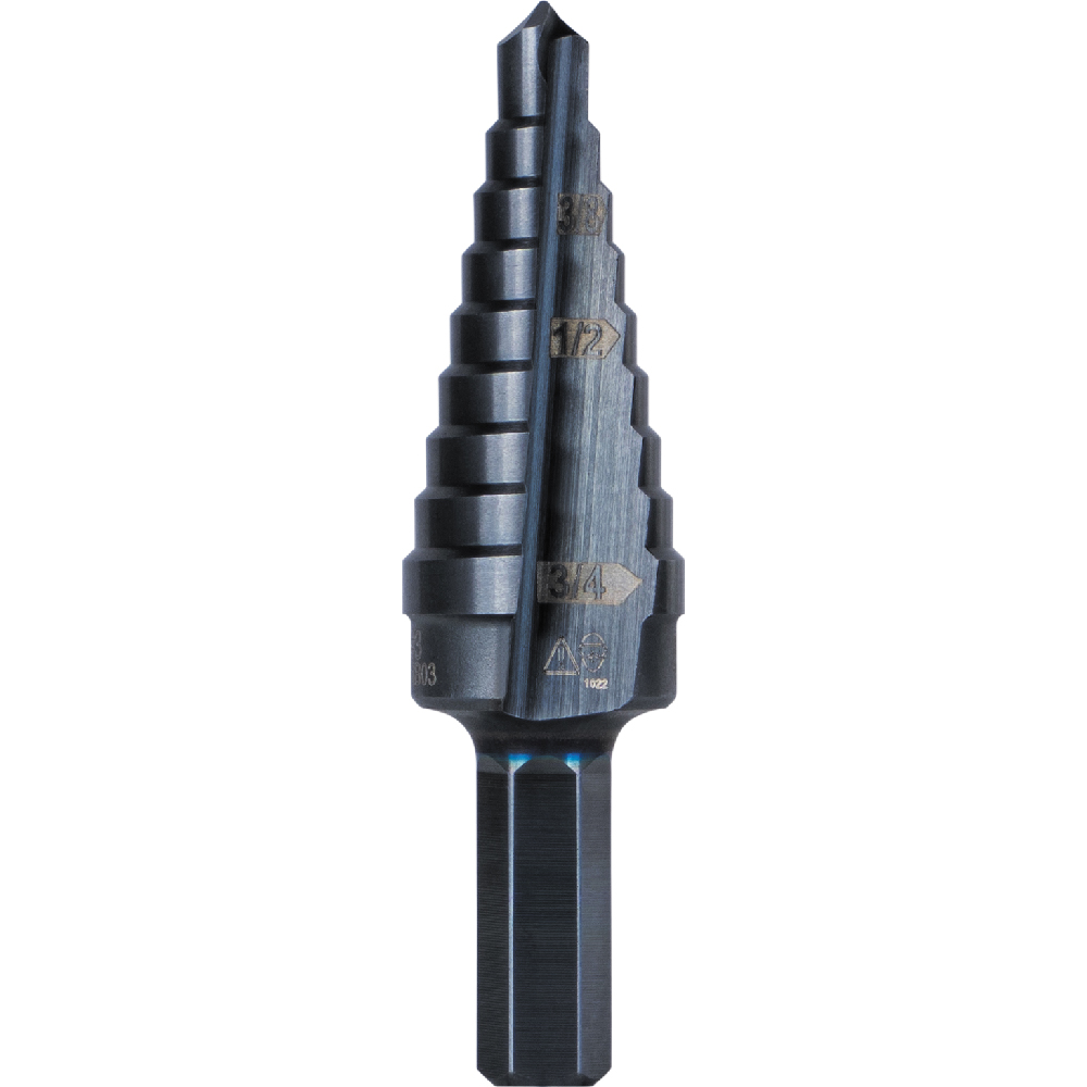 BROCA ESCALONADA HEXAGONAL DE 3/8" DE 9 PASOS, DE 1/4" A 3/4", MARCA KLEIN TOOLS, MODELO KTSB03