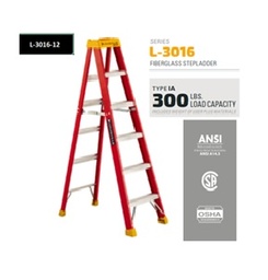 [LOUISVILLE-L-3016-12] ESCALERA TIPO A DE 12 PIES, FIBRA DE VIDRIO, 300 LB. MARCA LOUISVILLE